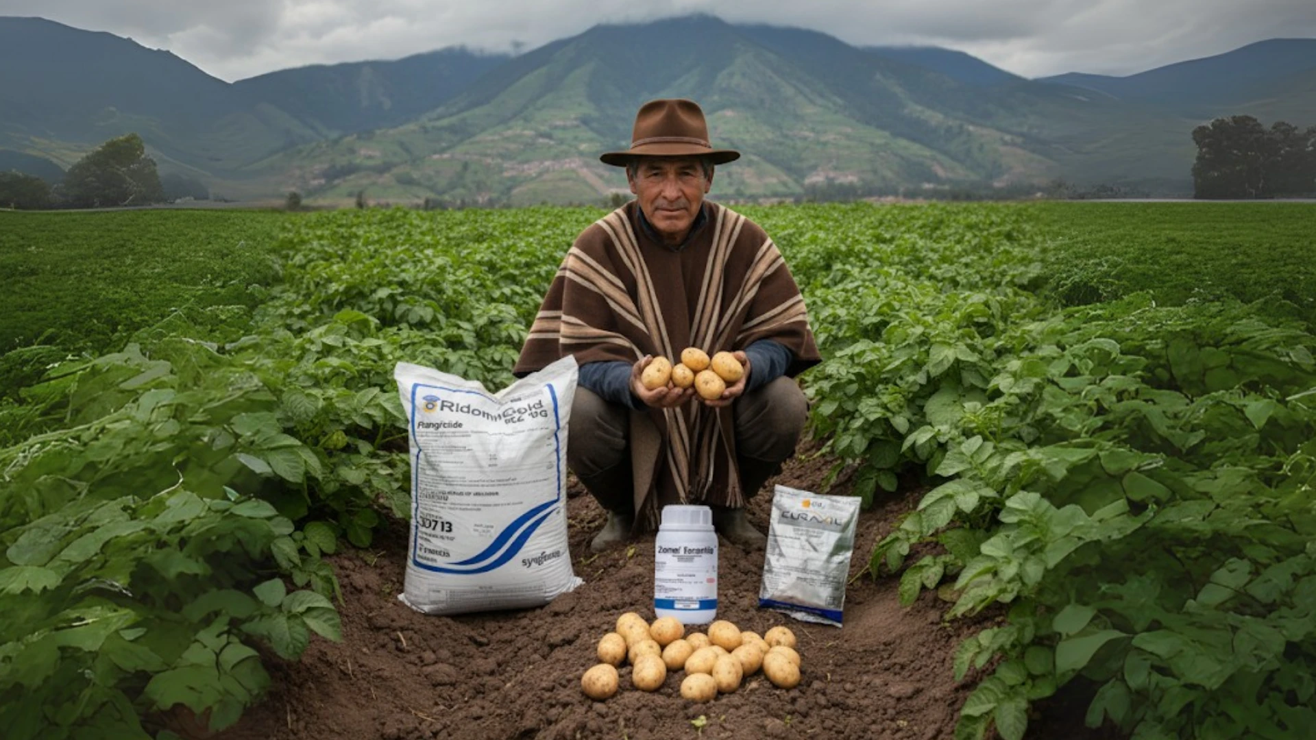Don José Martínez agricultor de Pasto Nariño muestra cosecha papa sana después tratamiento tizón tardío gota con productos Futuragro fungicidas