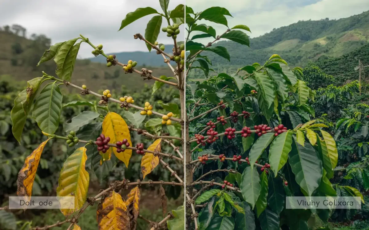 Comparación antes y después de plantas de café: con broca y roya versus plantas sanas después de programa fitosanitario Futuragro en Nariño