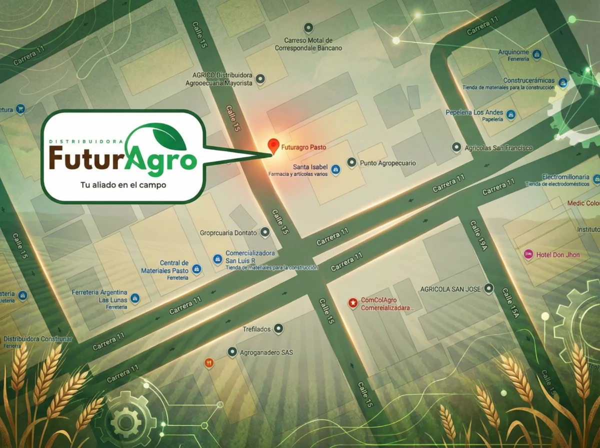Mapa de Pasto mostrando ubicación exacta de Futuragro en Calle 15 # 11-22 Barrio Las Violetas con rutas de acceso desde diferentes puntos de la ciudad